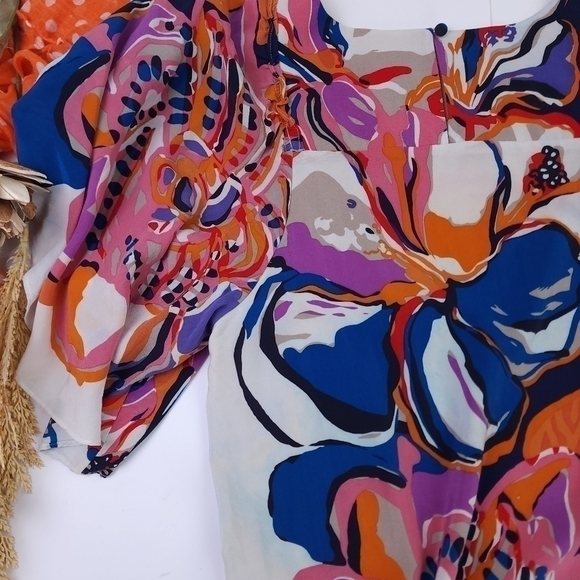 Maeve Anthropologie Blue Pink Orange Floral Silk Dress Sz S - Picture 16 of 16